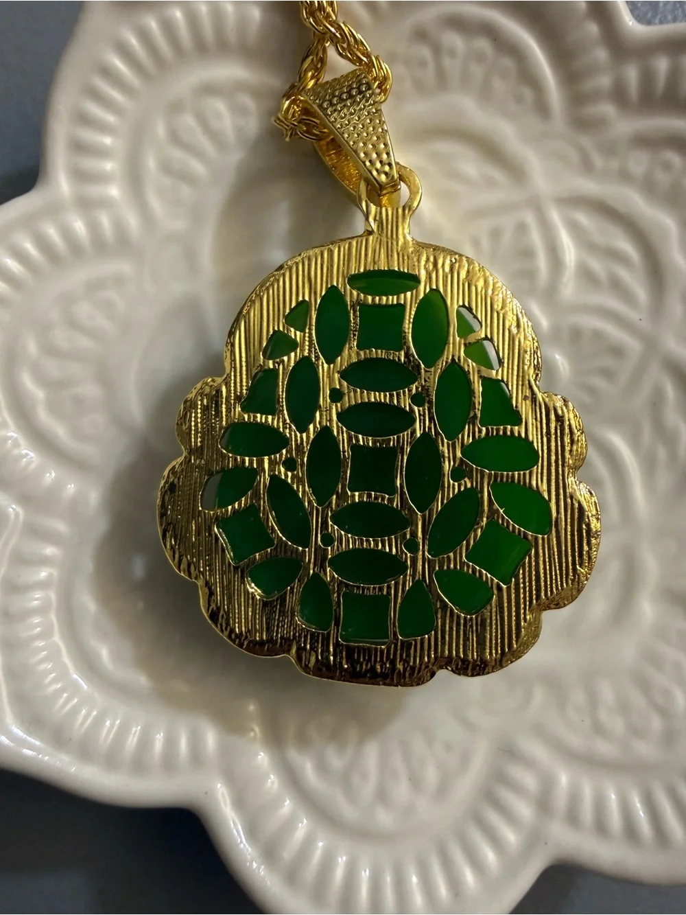 Women Maitreya Buddha Green Stone Zircon Pendant Lucky Amulet Fortune Necklace